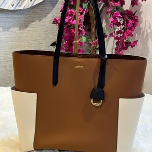 Lauren Ralph Lauren Tan and Cream Tote Bag